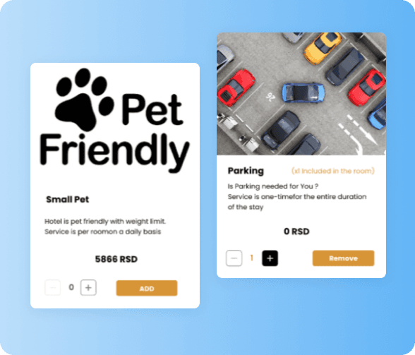 Pet Services: Small pets, 5866 RSD option.

Parking: Included, modify at no cost.